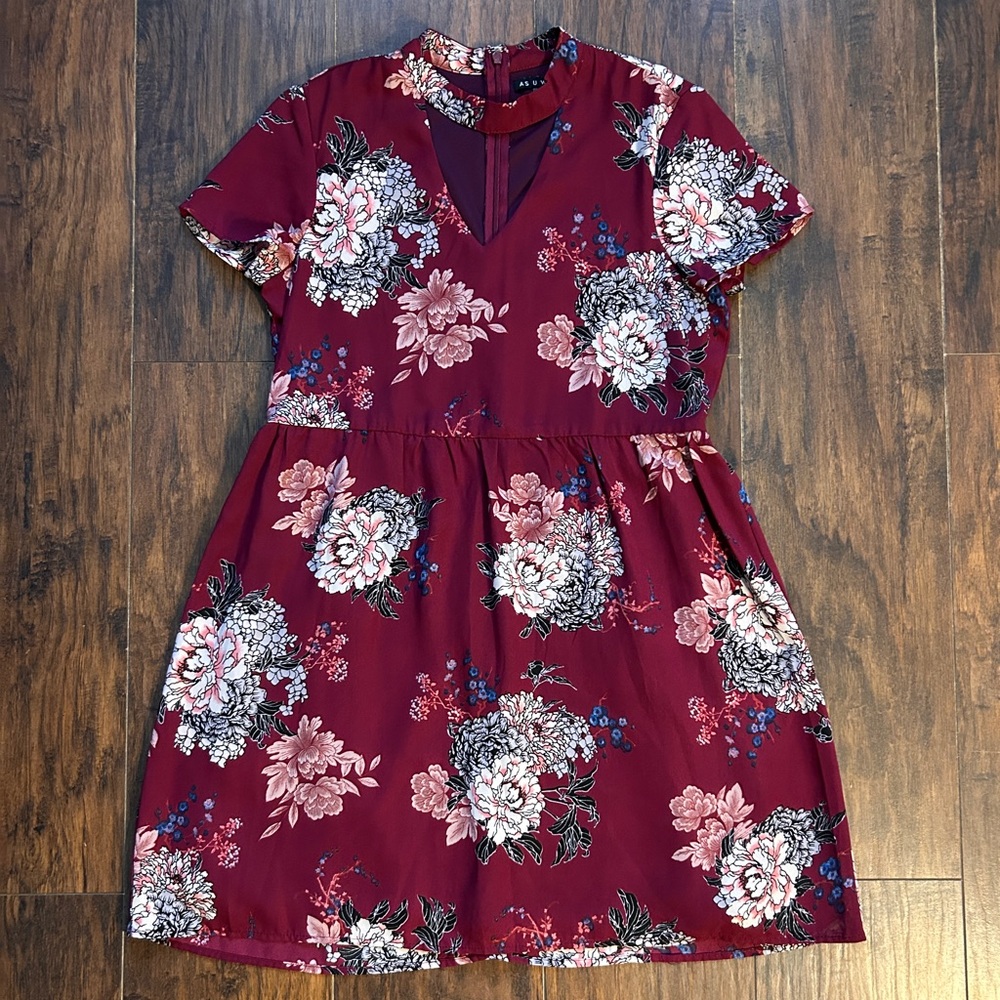 Anthropologie Burgundy Floral Mini Dress